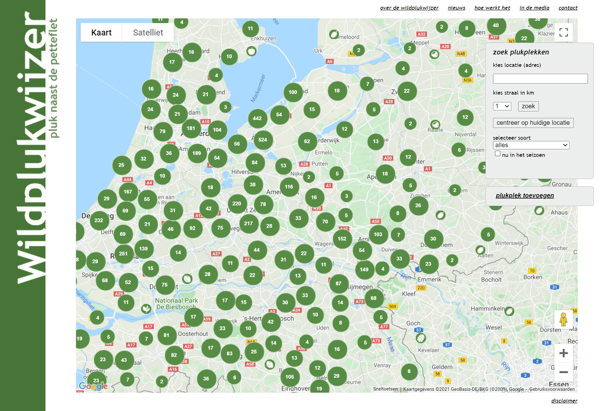 Wildplukken kun je in heel Nederland doen, zie kaart.